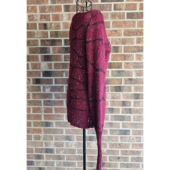 SIMPLY VERA Sweater VERA WANG Burgundy Red Sequine Metalic size Medium - Picture 5 of 8